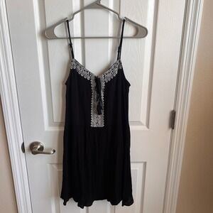 Beach by Exist Size M Black Sleeveless Dress with White Embroidery Swim Cover Up
